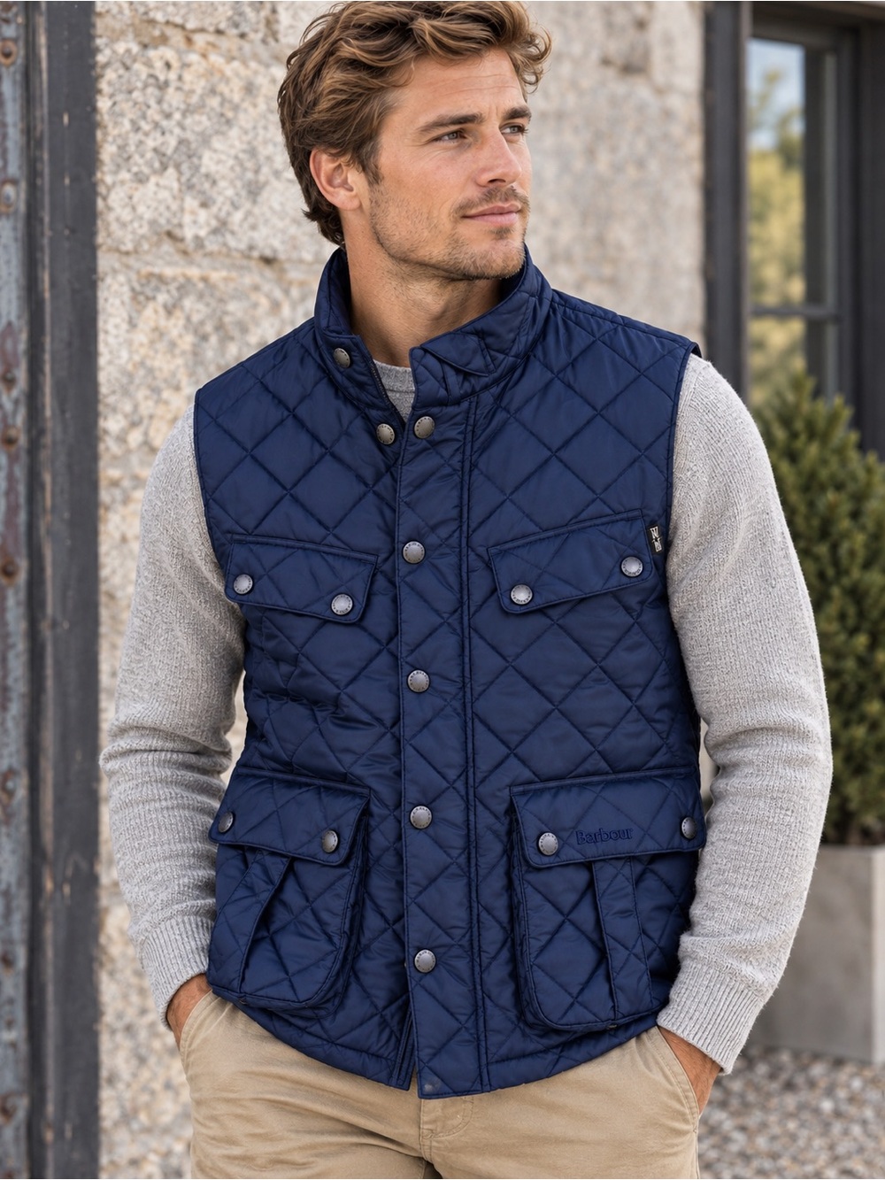 Barbour International Men’s Navy Blue Quilted Utility Gilet Vest Size L